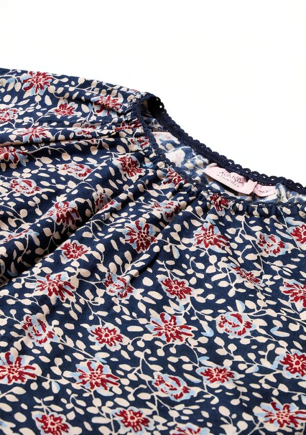 NOA NOA Mädchenkleid Blau Blumen Jersey Langarm-2