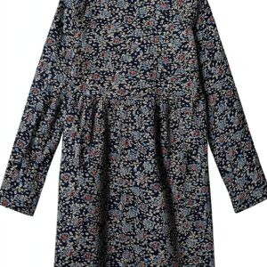 NOA NOA Mädchenkleid Blau Blumen Jersey Langarm-0
