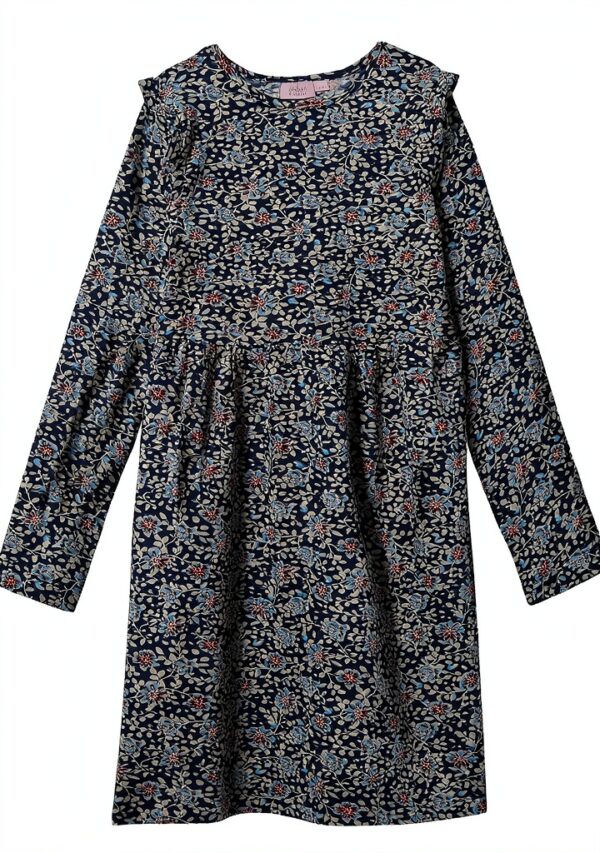 NOA NOA Mädchenkleid Blau Blumen Jersey Langarm-0