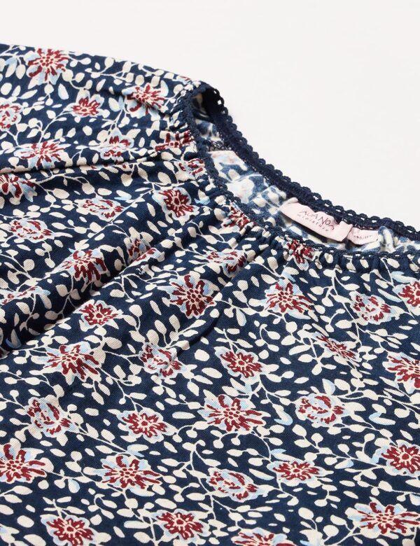 Mädchenkleid NOA NOA Langarm Blau Blumen Jersey-2