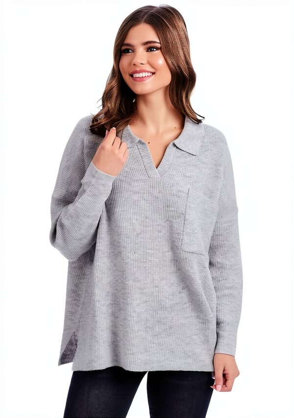 Mud Pie Damen Pullover Strick V-Ausschnitt Grau