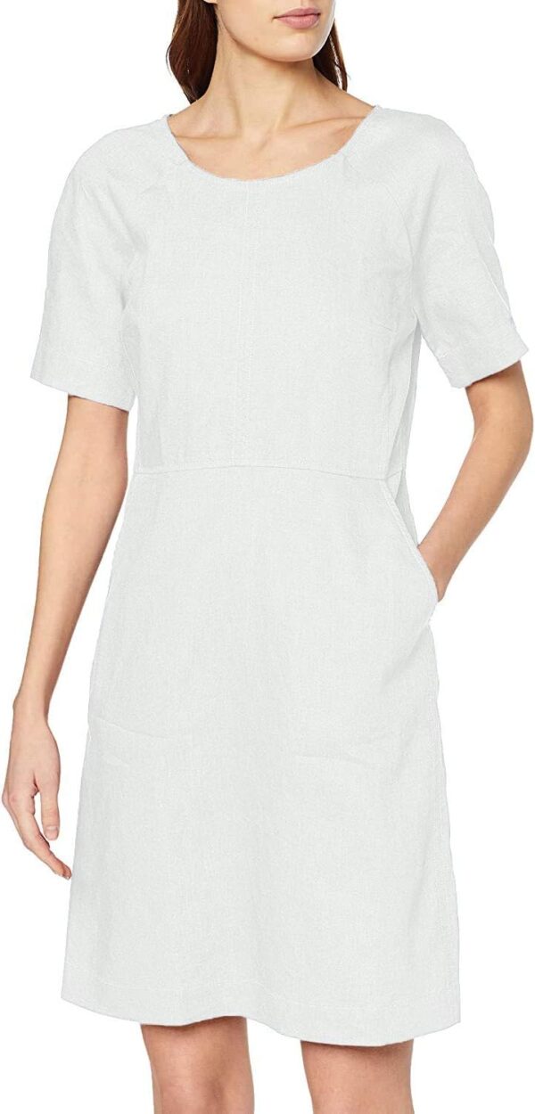 Noa Noa Damen Leinenkleid Kurzarm A-Linie Elfenbein-0