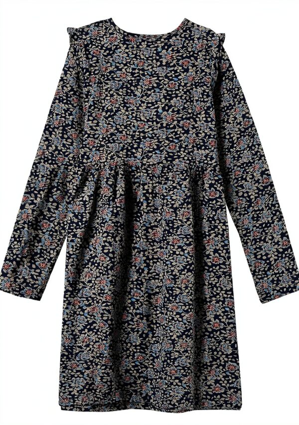 NOA NOA Mädchenkleid Blau Blumen Jersey Langarm-1