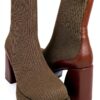 Leder Stiefel Damen Blockabsatz Schwarz Grün Wasserfest-2