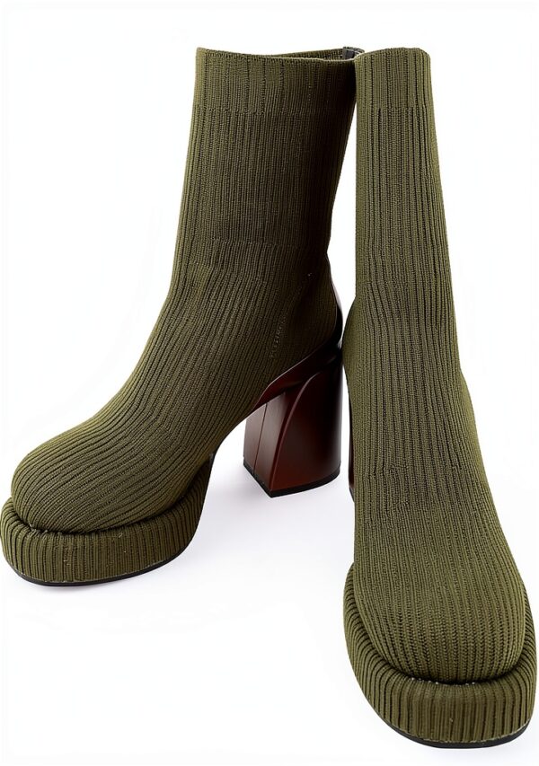 Leder Stiefel Damen Blockabsatz Schwarz Grün Wasserfest-1