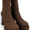 Leder Stiefel Damen Blockabsatz Schwarz Grün Wasserfest-3