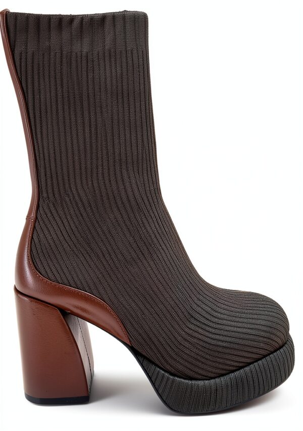 Leder Stiefel Damen Blockabsatz Schwarz Grün Wasserfest-0