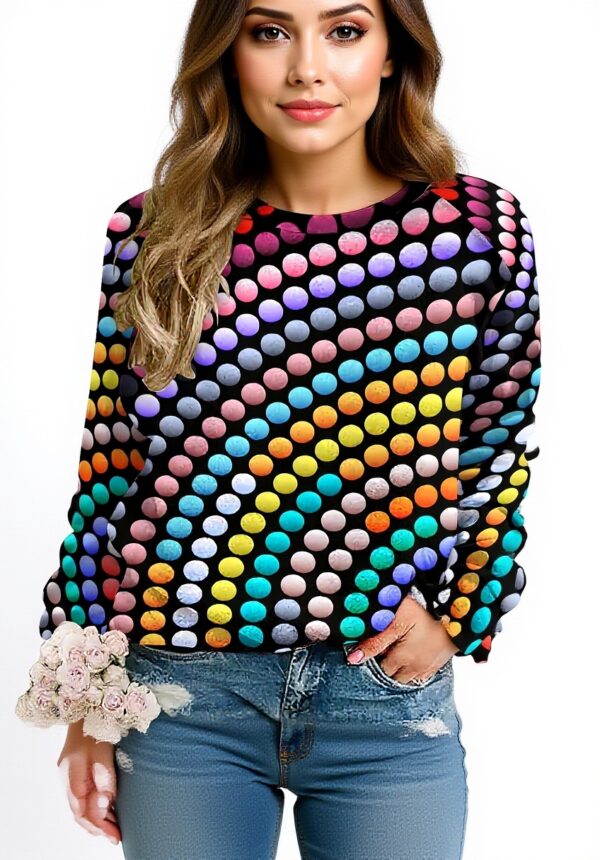 VOSERY Damen Sweatshirt buntes Punktemuster