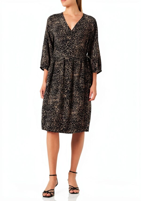 Noa Noa Damen Wrapdress mit Volantärmeln Print Beige Schwarz-0