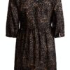 Noa Noa Damen Wrapdress mit Volantärmeln Print Beige Schwarz-2