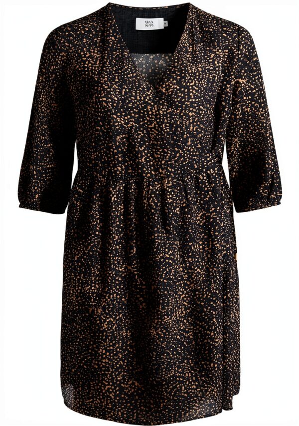 Noa Noa Damen Wrapdress mit Volantärmeln Print Beige Schwarz-1