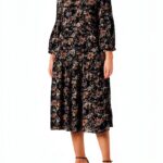 Noa Noa Damenkleid V-Ausschnitt Taschen feminin schwarz grau-0