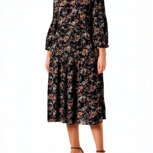 Noa Noa Damenkleid V-Ausschnitt Taschen feminin schwarz grau-0