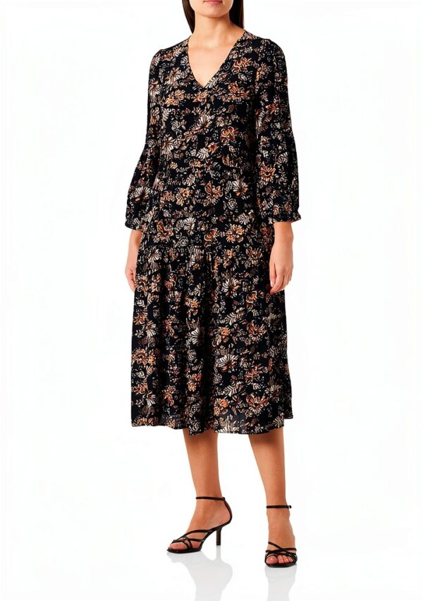 Noa Noa Damenkleid V-Ausschnitt Taschen feminin schwarz grau-0