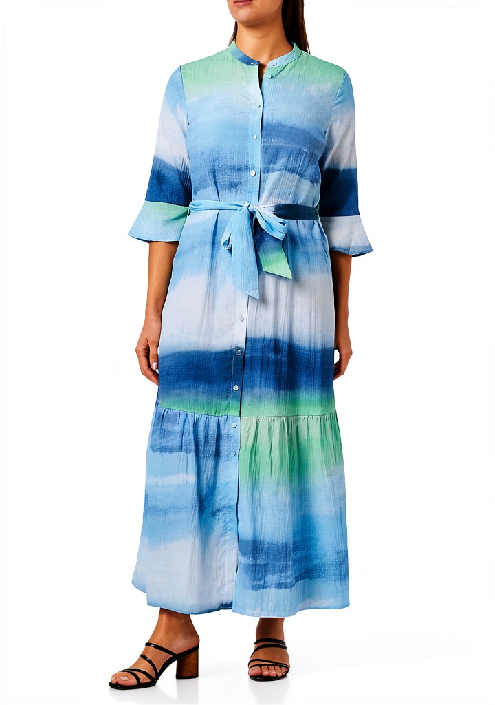 Noa Noa Damen Wasserfarben-Print-Langarmkleid