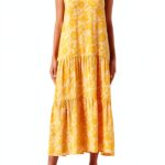 Noa Noa Halterneck Kleid mit Doppel-Peplum, Print Gelb/Peach-0