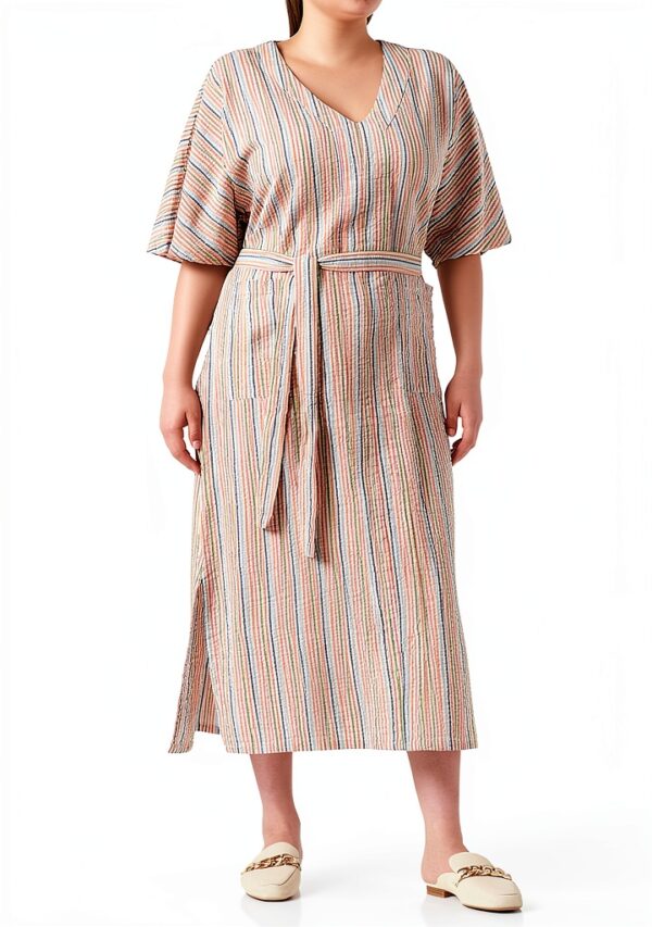 Jayla Kleid von Noa Noa kurzärmlig Sand und Off White Größe S-M M-L-0