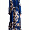 Noa Noa Damen Tunika Kleid V-Ausschnitt Print Blau/Beige Größe 40-4