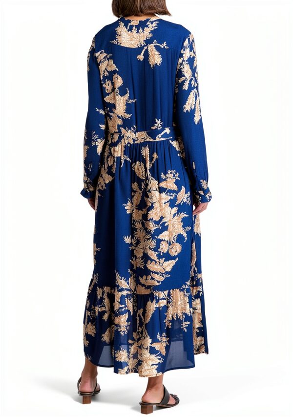Noa Noa Damen Tunika Kleid V-Ausschnitt Print Blau/Beige Größe 40-4