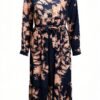 Noa Noa Damen Tunika Kleid V-Ausschnitt Print Blau/Beige Größe 40-1