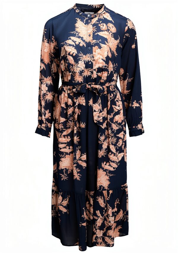Noa Noa Damen Tunika Kleid V-Ausschnitt Print Blau/Beige Größe 40-1