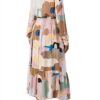 Noa Noa Langarm Kleid mit Print in Gelb‑Grün‑Blau, Größe 40-2