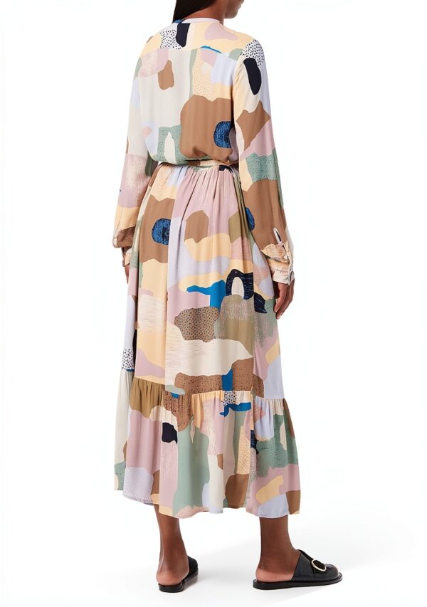 Noa Noa Langarm Kleid mit Print in Gelb‑Grün‑Blau, Größe 40-2