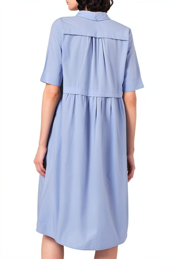 Damen Kleid Noa Noa Vista Blue Kurzarm Knie Länge Größe 34 Bio Poplin-2