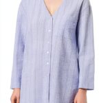Damen T Shirt Noa Noa Art Blue Seersucker Metallic V Ausschnitt-0