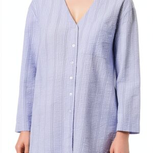 Damen T Shirt Noa Noa Art Blue Seersucker Metallic V Ausschnitt-0