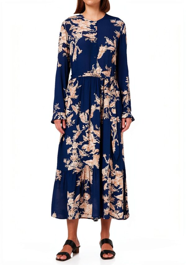 Noa Noa Damen Tunika Kleid V-Ausschnitt Print Blau/Beige Größe 40-0
