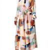 Noa Noa Langarm Kleid mit Print in Gelb‑Grün‑Blau, Größe 40-0