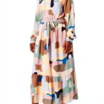 Noa Noa Langarm Kleid mit Print in Gelb‑Grün‑Blau, Größe 40-0