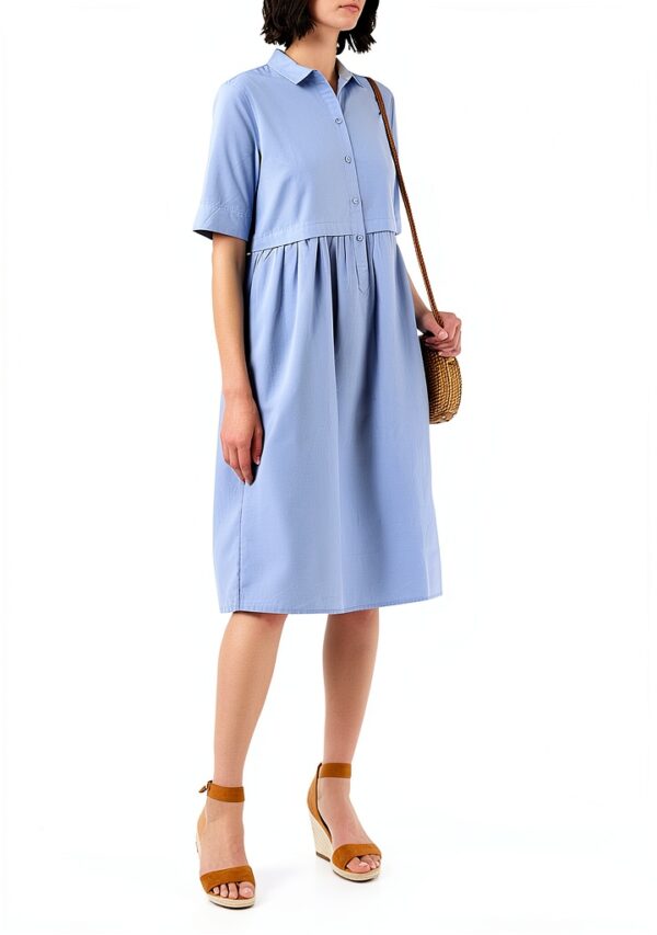 Damen Kleid Noa Noa Vista Blue Kurzarm Knie Länge Größe 34 Bio Poplin-1