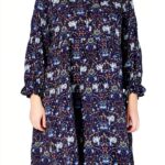 Noa Noa Damen Tencel Langarmkleid knielang Blau Größe 34-0