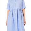 Damen Kleid Noa Noa Vista Blue Kurzarm Knie Länge Größe 34 Bio Poplin-0