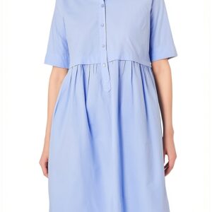 Damen Kleid Noa Noa Vista Blue Kurzarm Knie Länge Größe 34 Bio Poplin-0