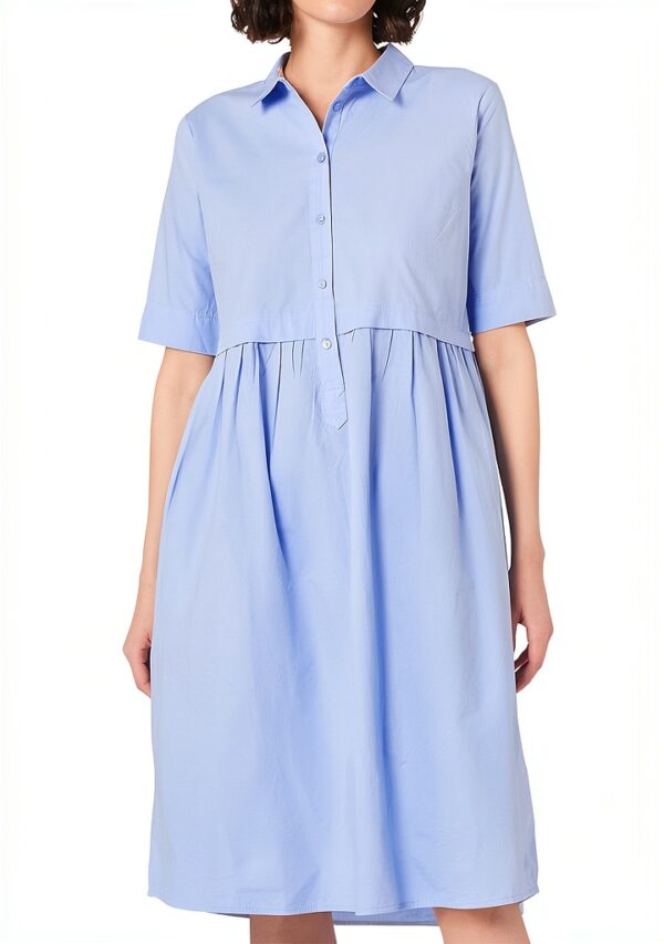 Damen Kleid Noa Noa Vista Blue Kurzarm Knie Länge Größe 34 Bio Poplin-0